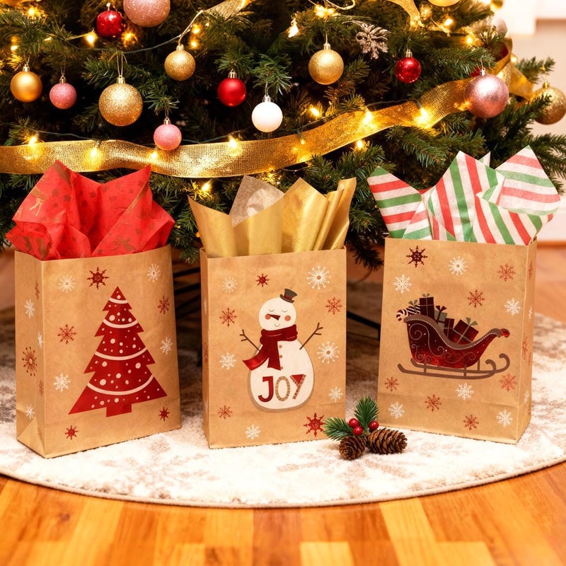 Bobobag 150 Sheets Christmas Tissue paper for Gift bags,20 x14“ Wrapping paper for Holiday decorations, 8 Festive Designs with Snowflakes, Reindeer & Gold Merry Christmas Motifs - Image 4